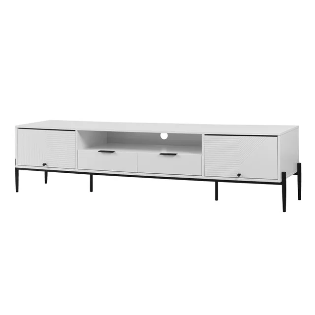 New arrival wooden white mdf cabinet tv stand modern luxury with carved door metal base design