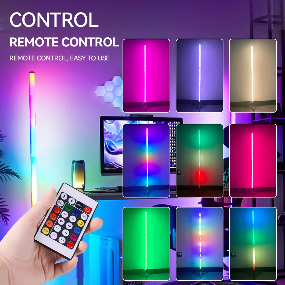 New Product Indoor Decoration Living Room Stand Lighting Color Changeable Remote Control USB Charging Corner LED Floor Lamp RGB