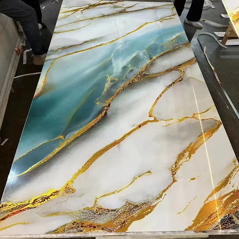 PET high gloss background wall 3D metal carbon crystal panel marble patterned UV panel