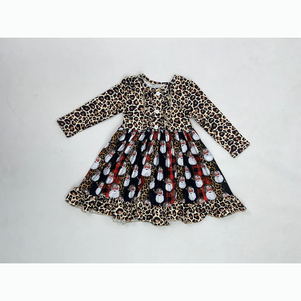 Custom factory Baby Long Sleeve Christmas Dress Princess Kids Rainbow Tree Party Dresses for Girls