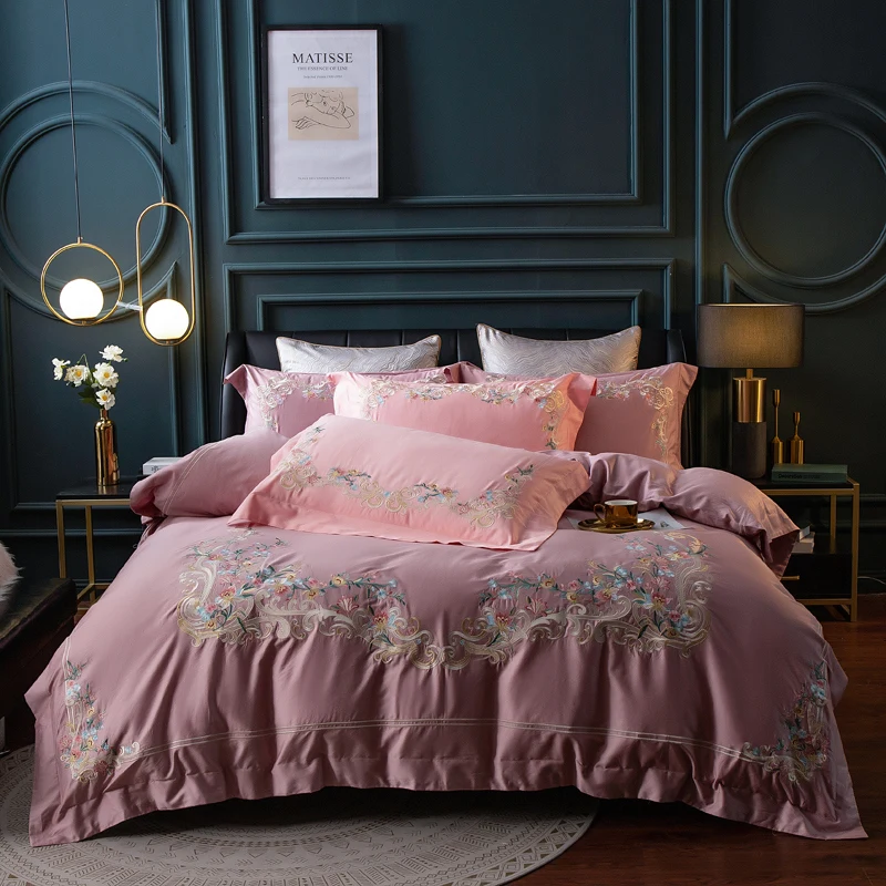 Длинный хлопковый комплект постельного белья серия с американскими цветами египетское однотонное постельное белье с вышивкой покрывало роскошное льняное