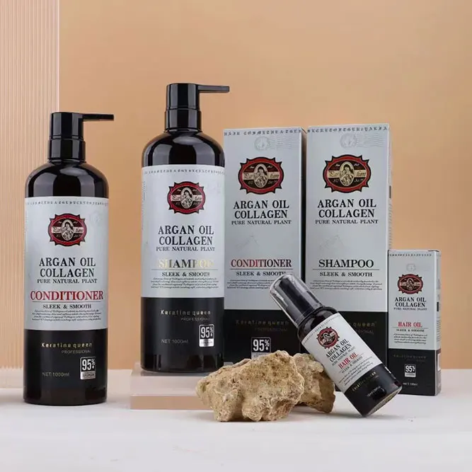 Private Label Natural Organic Keratin Argan Oil Shampoo And Conditioner Sulfate Free Smooth Supple Glossy Hair Care Set