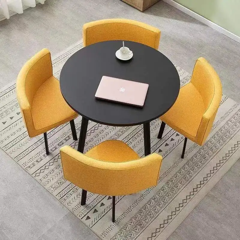 Modern cheap leather fabric metal dining table and chairs set 4 chairs for dining room sets 4 chairs