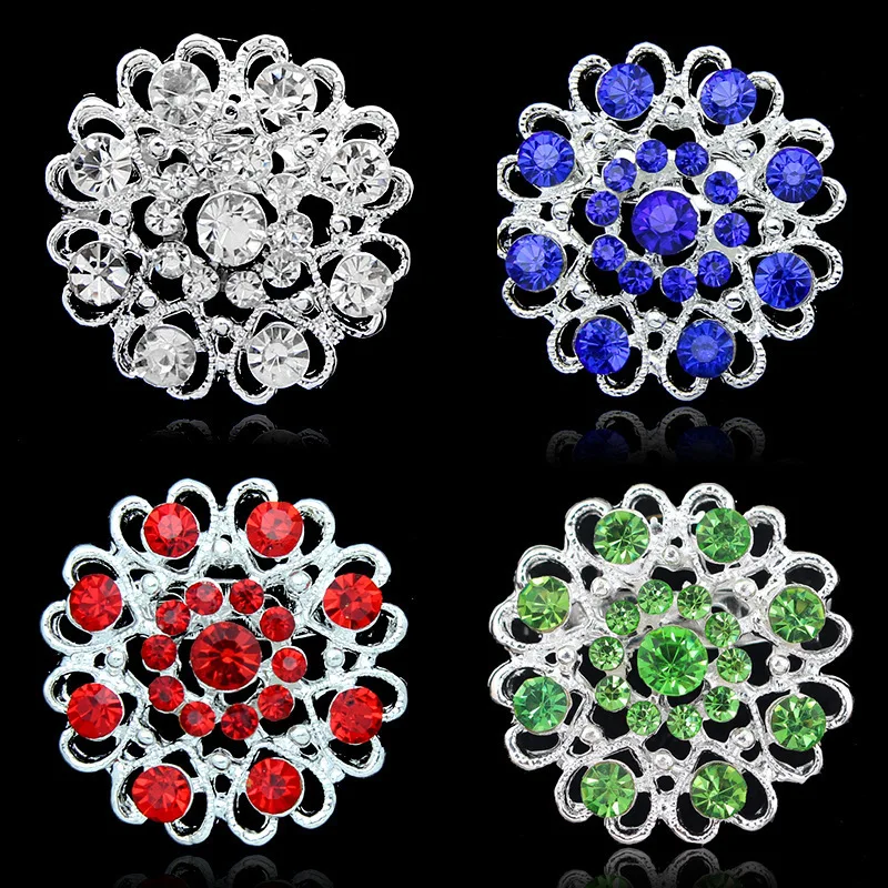 Women Silver White Blue Green Crystal Rhinestone Hollow Out Heart Flower Shape Brooches Pins Wedding Bridal Gift