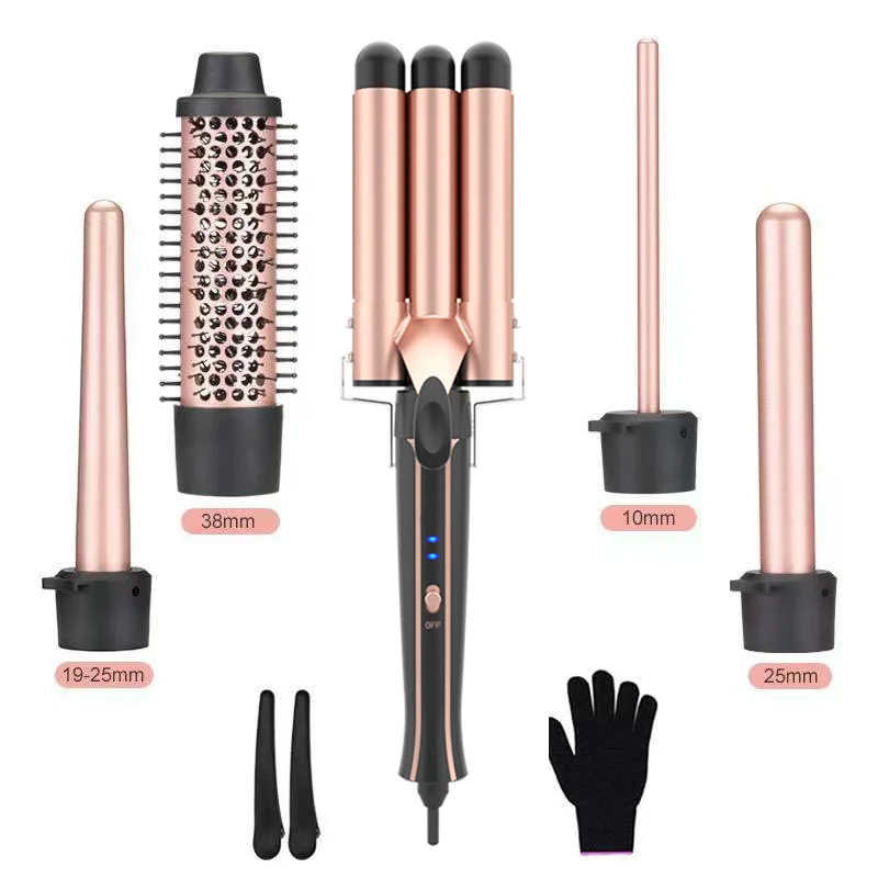 5 in 1 Curling Iron Interchangeable Curling Wand Set Hair Brush Ceramic Hair Curling Iron