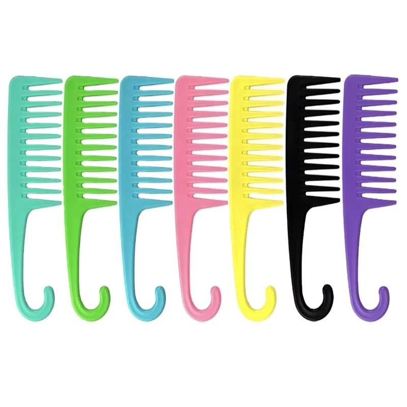 New Arrivals Custom Logo Plastic Hook Design Curve Tail Shower Detangle Hair Wide Tooth Comb