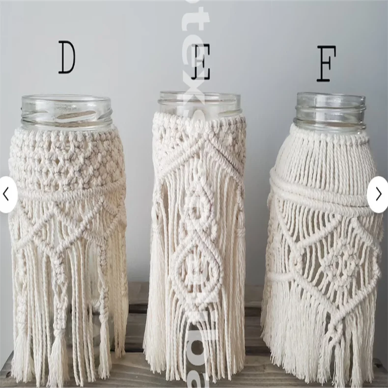 PH950 Free samples custom Macrame jar covers  boho bottle covers tassels macrame clothes for bottles