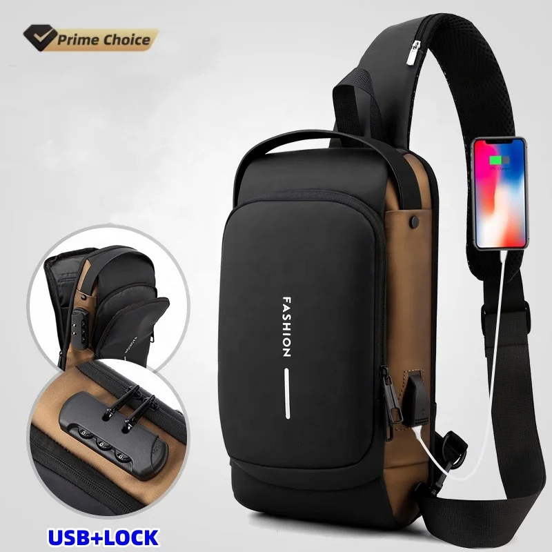 Best Selling Fashion Waterproof Motorcycle Anti-theft Chest Bag USB Men Crossbody Sling Bag Men Crossbody Bag For Men
