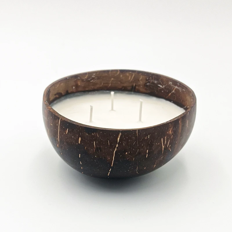 Natural Candles Wholesale Private Label Soy Wax Luxury 3 Cotton Wick Scented Candle In Coconut Shell Bowl