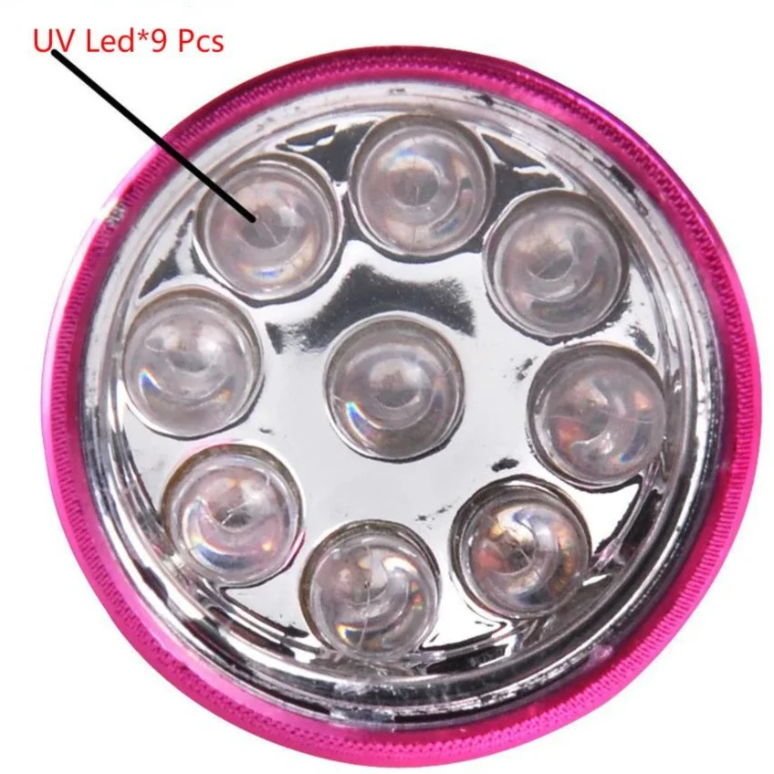 Electric LED Lamp Nail Dryer Pink/Blue/Yellow Portable UV Money Detector Flashlight Gel Varnish Manicure Tools