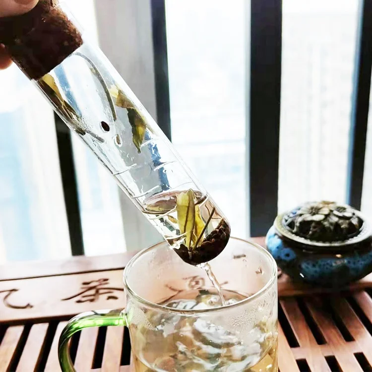 High Borosilicate Glass Tea Infuser with Cork Lid Strainer Tube Shape for Loose Tea Cylinder Transparent accessories infuser