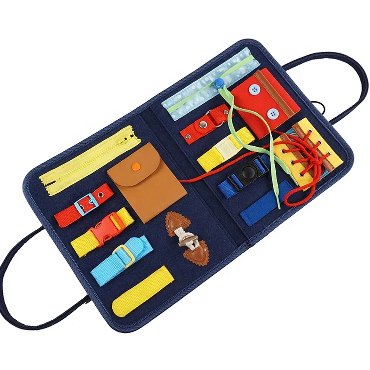 Montessori educational toys Custom design zipper button activity board felt toddlers busy board