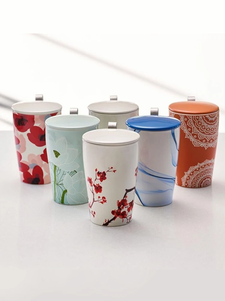 12oz Steeping Tea Cups Loose Tea Brewing System Teaware Single Cup Ceramic Tea Mug With Stainless Steel Strainer and Lid