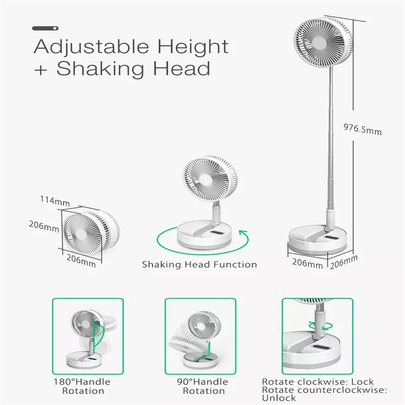 Foldable Fan Remote Control Type-C Night Light Portable Floor Fan Air Cooler 10800mAh 9 Inch Household Fan Rechargeable