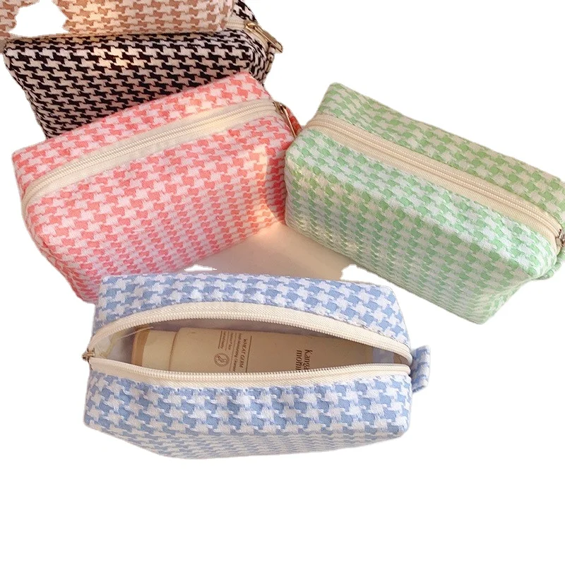 Chessboard grid Cosmetic Bag Wash Bag Large Capacity Portable Handbag Pencil Case Storage Bag School Supplies