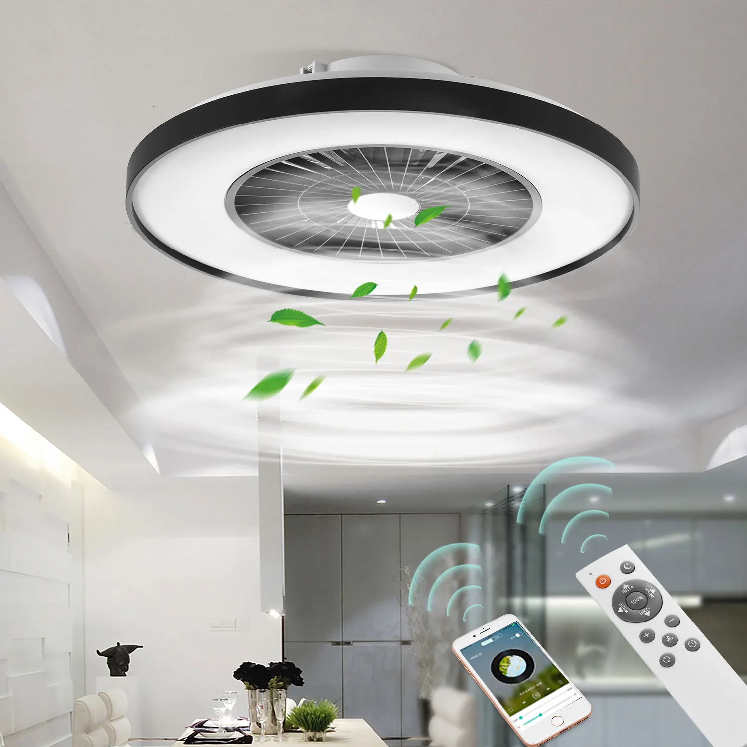 New Product High Quality Black Painting Led Residential TuYa Smart Control Ceiling Fan With Lights and Remote for home