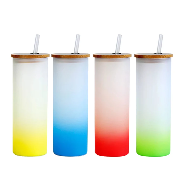 Besin 17 oz  sublimation blanks Color Bottom Glass Tea Cup Tumbler Frosted Gradient Drinking Water straight glass Tumbler