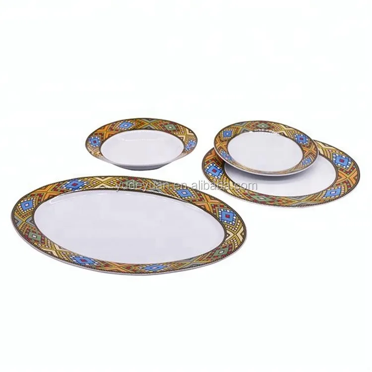 YDY factory classic traditional arts Eritrean saba royal design porcelain 10.5inch 6pcs flat Ethiopian plate set