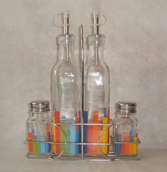 5pcs/set Condiment Sets Glass Cruet salt and pepper shakers vinegar and oil/toothpicks bottle