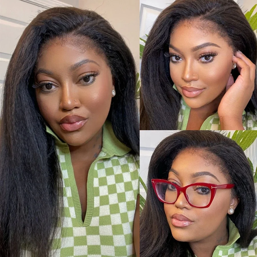 4C Edges Natural Hairline Wig Kinky Straight 13x4/13x6 HD Lace Front Human Hair Wigs With Curly Baby Hair Lace Closure Wig