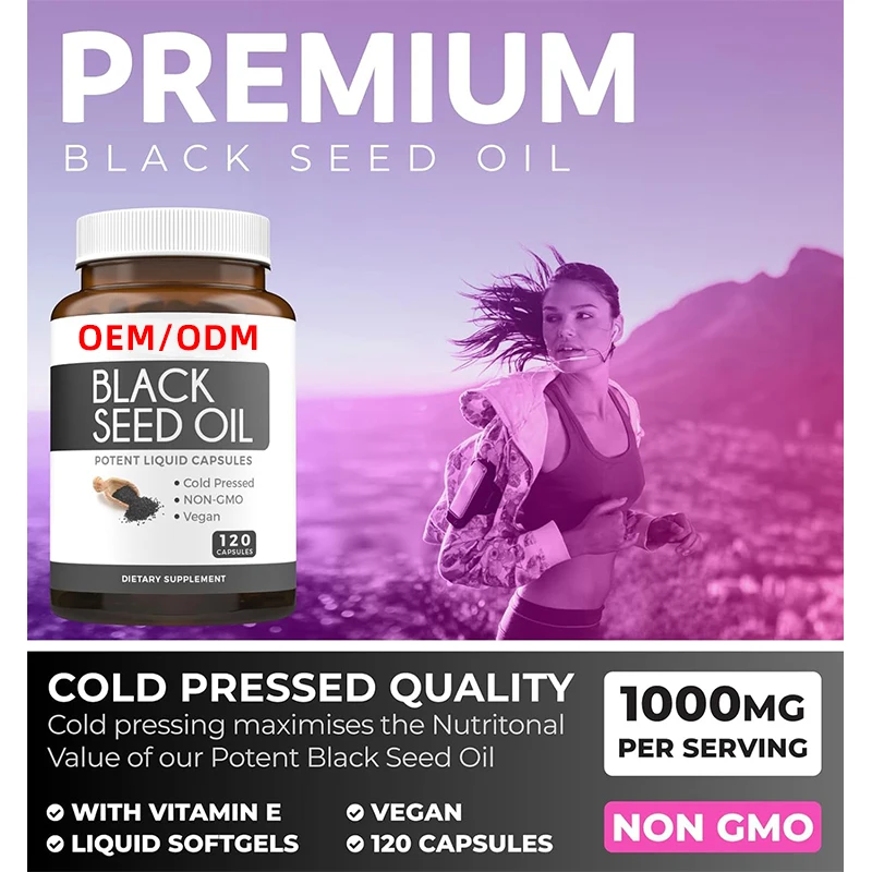Black Seed Oil 120 Softgel Capsules Pressed Nigella Sativa Producing Pure Black Cumin Seed Oil with Vitamin E for Skin Health