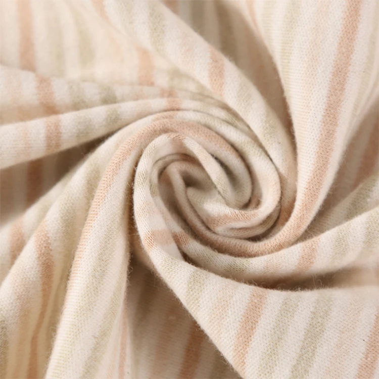 
New coming oeko tex standard natural colored cotton infant fabric yarn dyed stripe interlock knitted fabric for baby clothes 