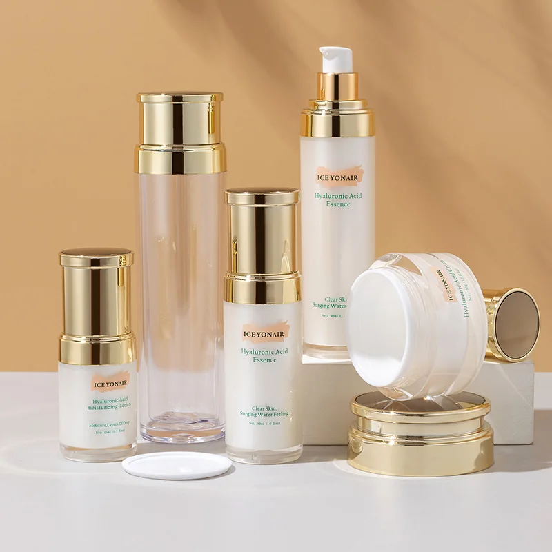 15ml 30ml 50ml 100ml 120ml 30g 50g Luxury gold plastic pressured pump spray acrylic airless cosmetic bottle series for skin care