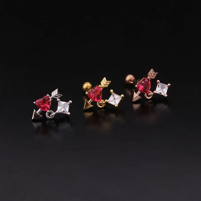 DAIHE Colorful Round Zircon Ear Bone Nail Nose Earring Fashion Jewelry Piercing Jewelry