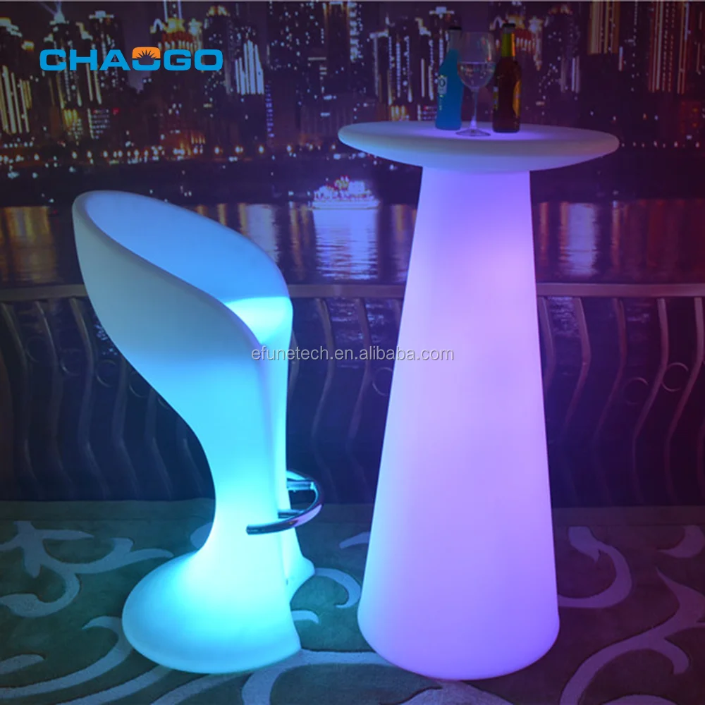 Remote RGB Color Changing Led Illuminated Light White Bar Chairs Outdoor Furniture Modern Luxury Lighted up Table and Chair