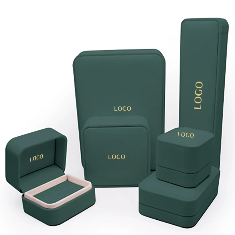 Logo Packing Custom For Packaging Wholesale Luxury Gift Packaging Leather Ring Boxring Box Dark Jewelry Earring Box Green