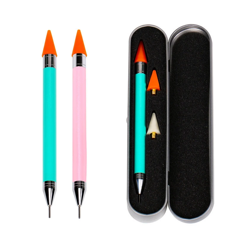 2022 New Product Professional Dual-ended Nail Dotting Pen Rhinestone Acrylic Handle Nail Art Brush Tool With Two Crayon Heads