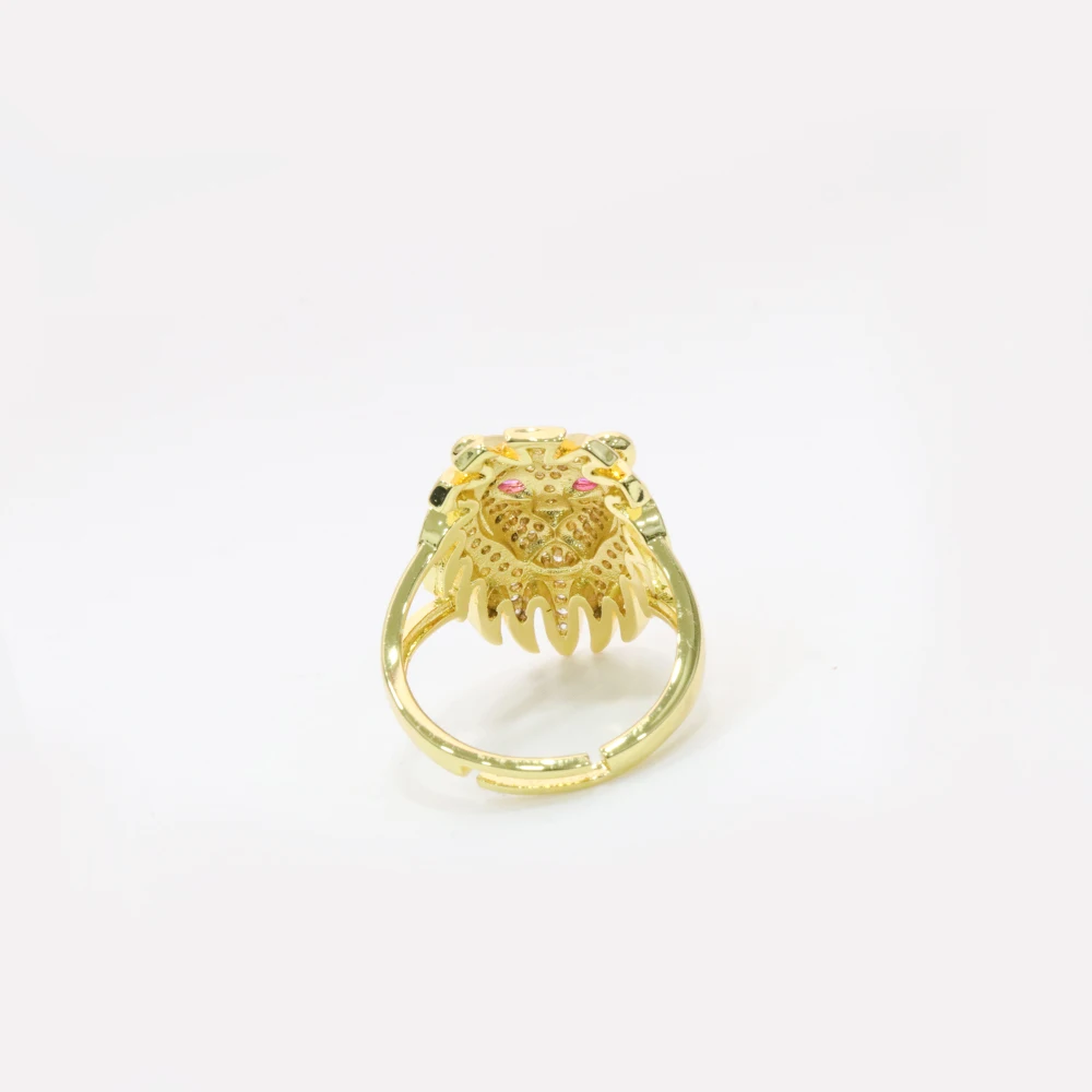 CZ Micro Pave Lion Head Shape Ring,  18K Gold PLated Fashion Lion Finger Rings