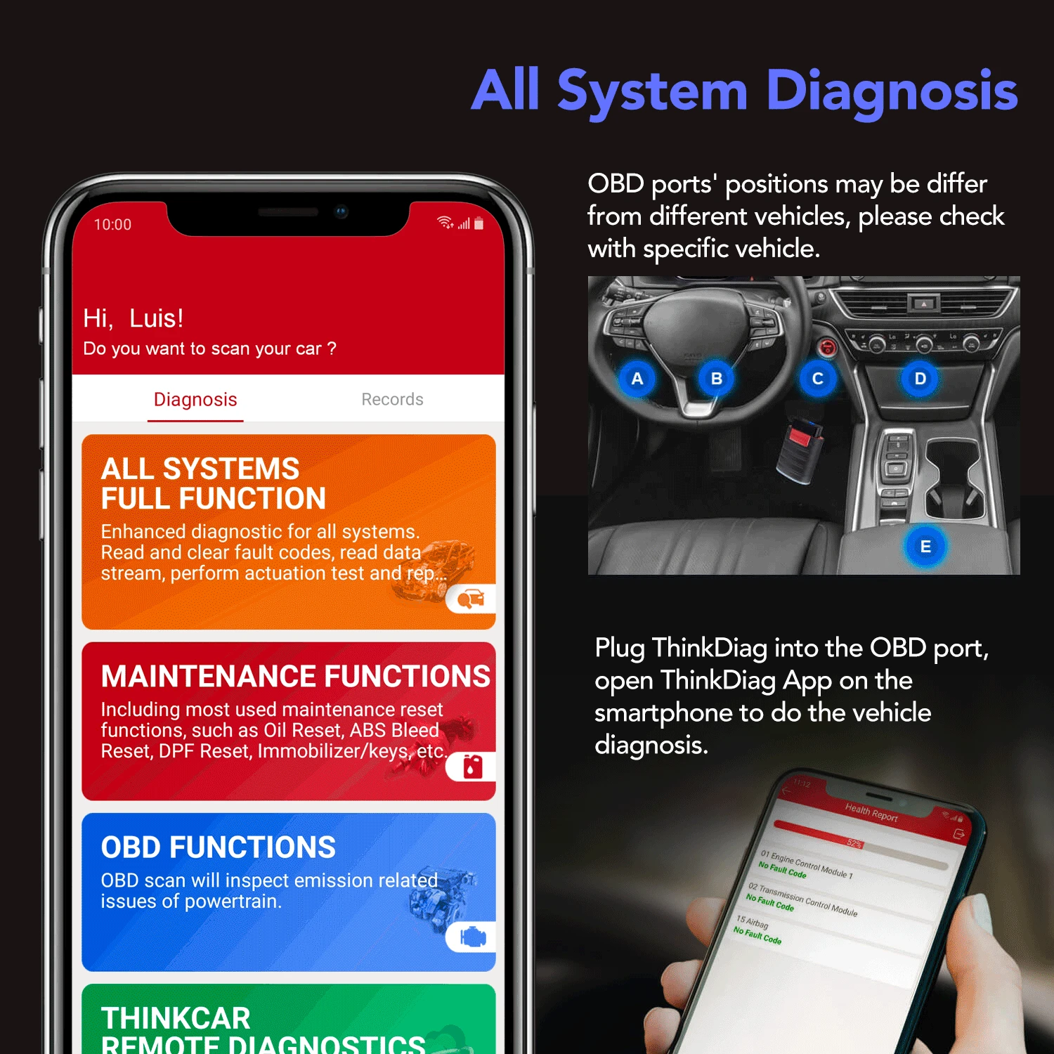 Thinkdiag 2 years free all manufacturer software and all reset services for Android /IOS obd2 diagnostic tool