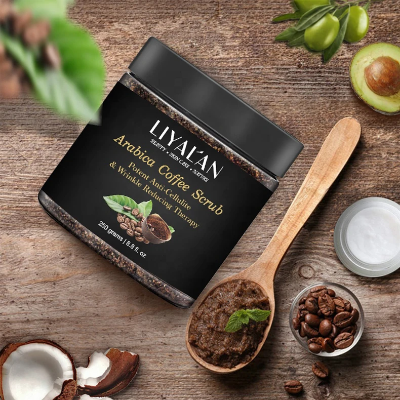 LIYALAN Private Label Whitening Exfoliating 250g Facial Bodyscrub Vegan Organic Arabica Coffee Body Scrub