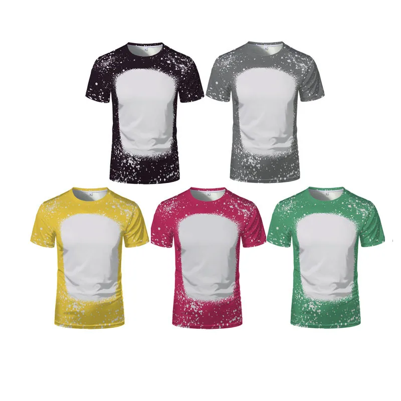 RBX Wholesale Faux Bleached Polyester T Shirts Blanks Bleach T-shirt Sublimation