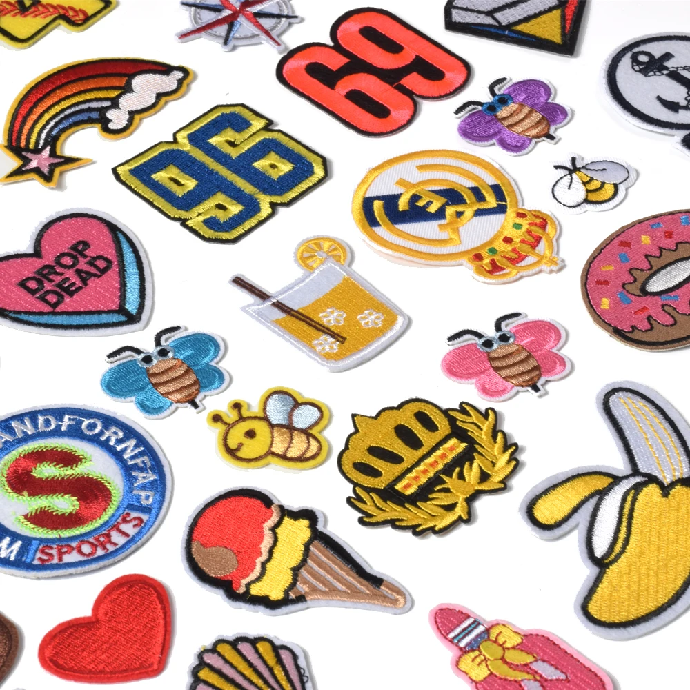 Set of 43 PCS large qty in stock Different Types Iron On Embroidered High Quality Embroidery Patches For Clothing
