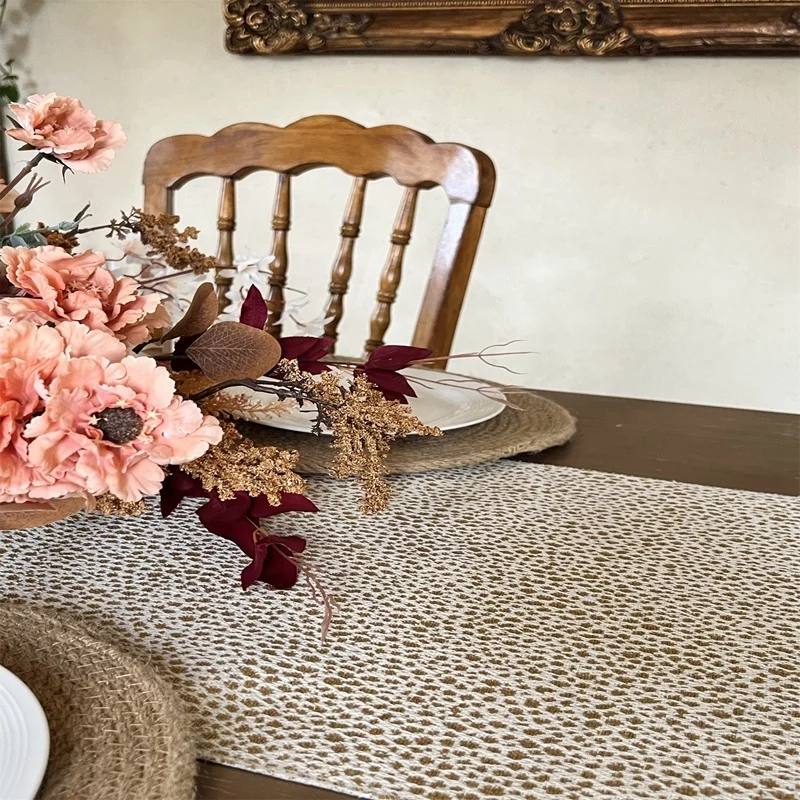 Cream & Brown Macrame Style Boho Table Runner with Tassels