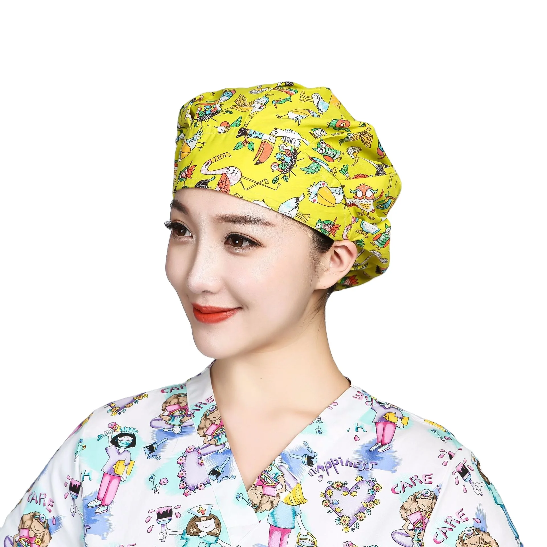 Регулируемые головные уборы с рисунком сердцебиения шапка для тренировок хирургии головной убор для медсестры доктора медицинская Униформа Женская атласная шапка с длинными волосами