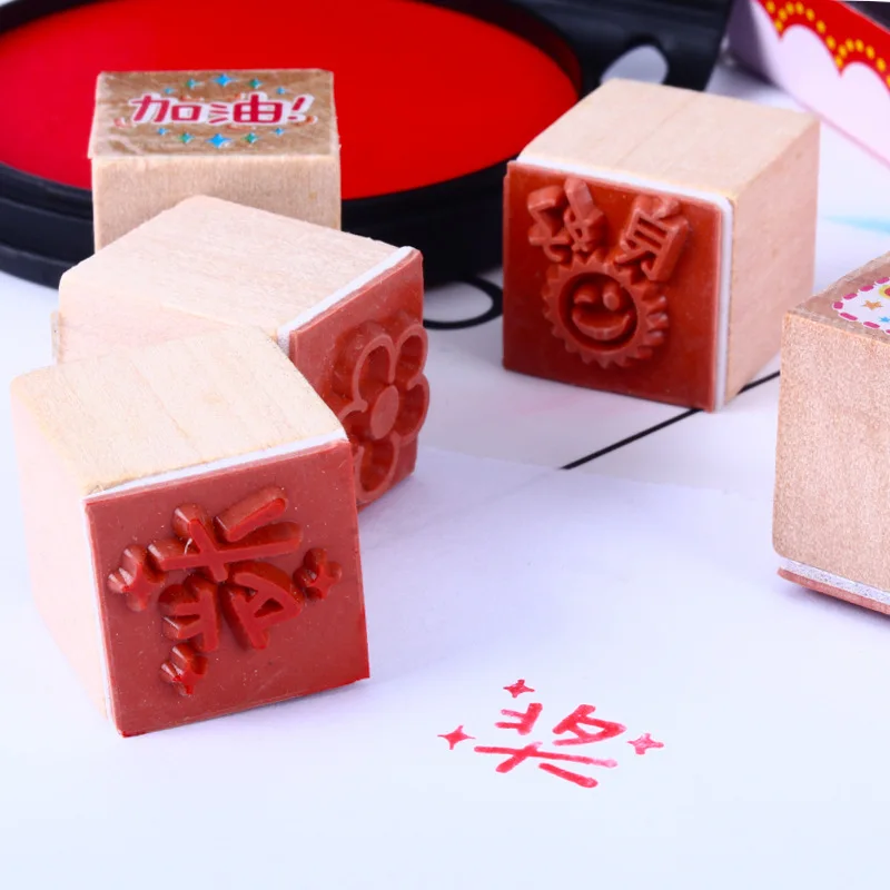 Hot sale education teacher stamp teacher motivational stamps wooden stamps for kids