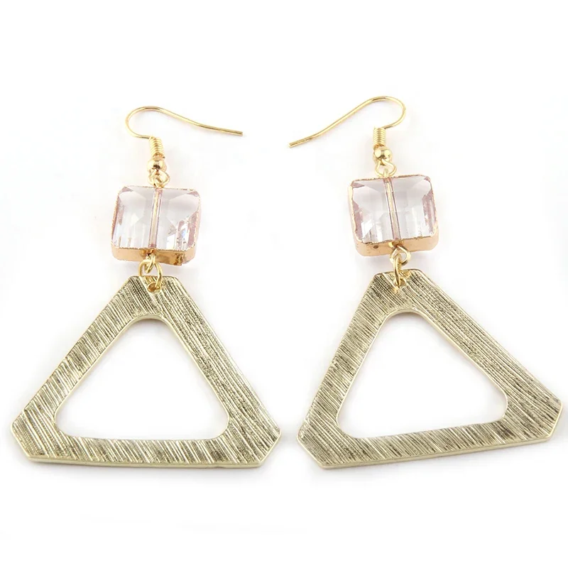 JH Wholesale Vintage Simple Design Retro Square Crystal Glass Beads Alloy Cross Earring