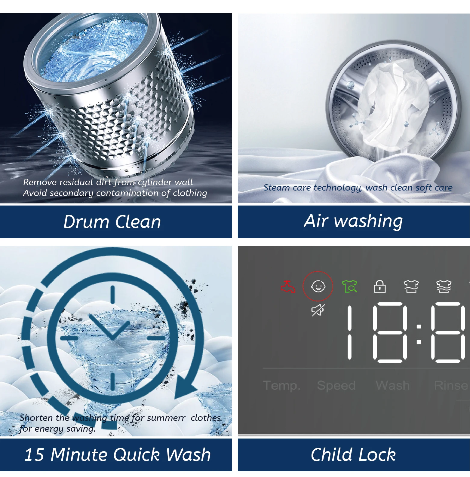 Wholesale price stylish designing night wash variable frequency front loading washing machines