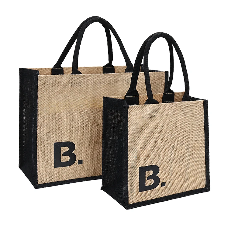 Custom Eco-friendly Jute Bag With Lamination Reusable Linen Burlap With Logo Beach Jute Shopping Tote Bag