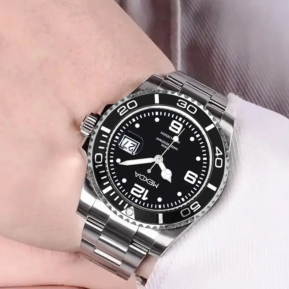 Mexda Custom Logo Stainless Steel Fashion Dive Watch Sport Luxury Relojes Luminous Watch for Men