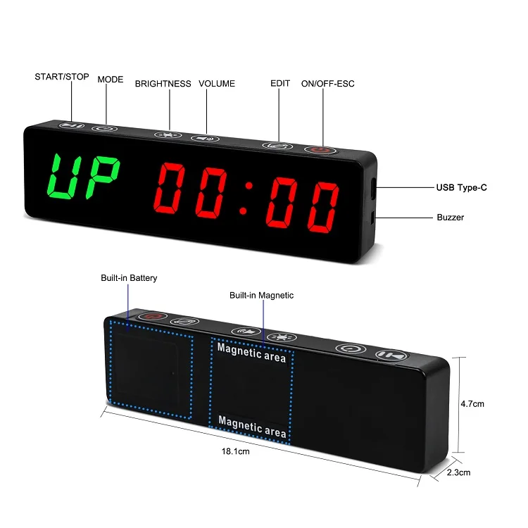 Hot Sales 1 Inch  Magnetic Countdown Digital Timer Timer Mini Interval Clock Portable Gym Timer