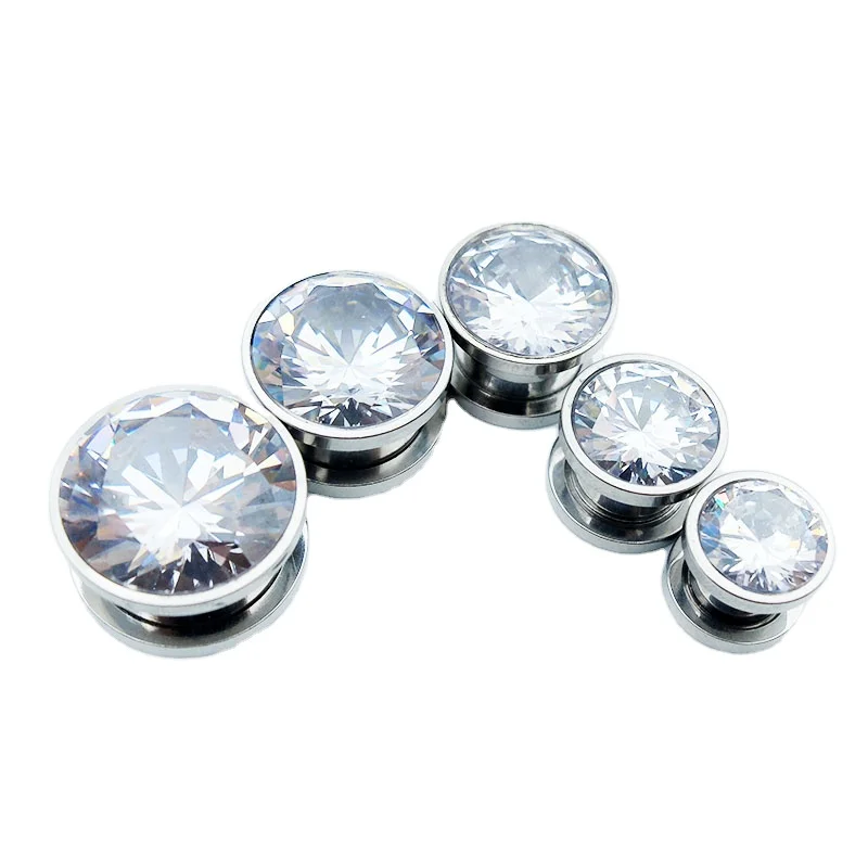 surgical steel big zircon stone tunnel plugs piercing