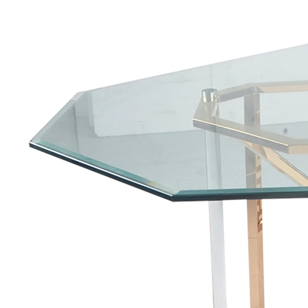 Chinese Furniture Rectangle Dinning Table For 6 8 People Tempered Glass Top Stainless Steel Dining Tables