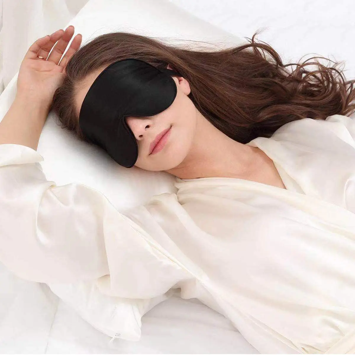 2024 High Quality Satin Eye mask white black silk eye sleep blindfold for sleeping 100% light blocking with printed logo