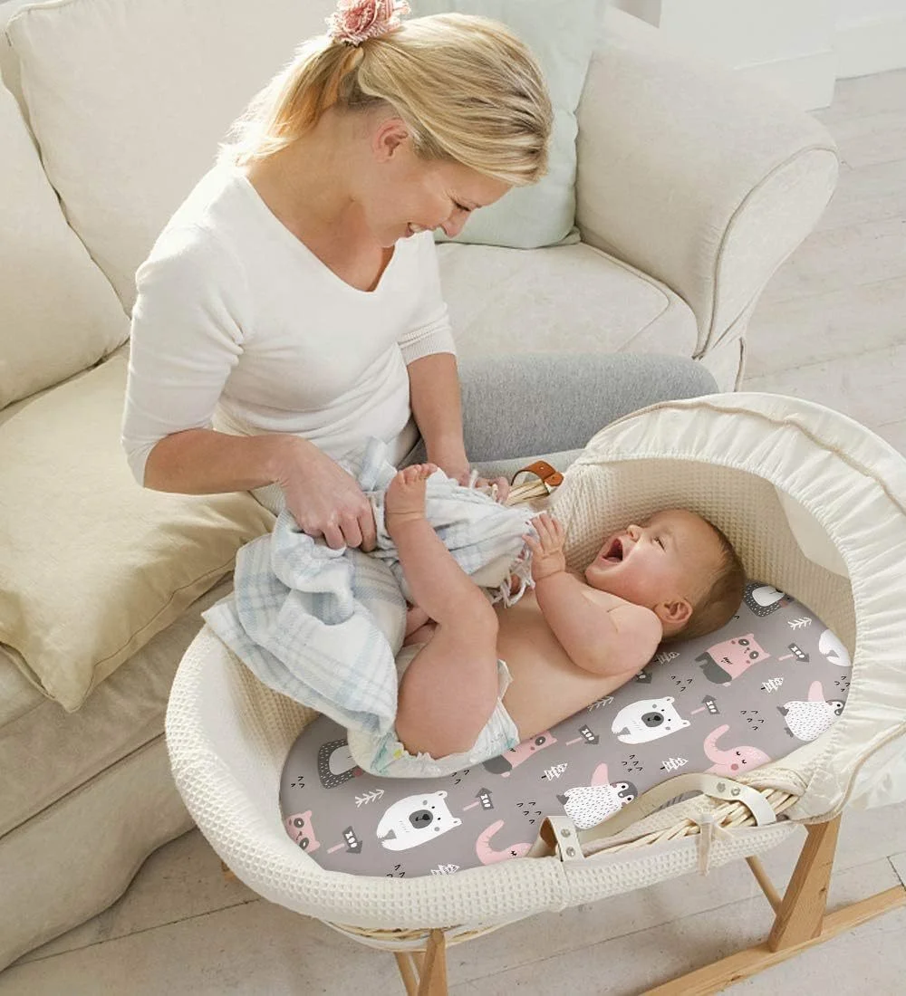 Baby Bassinet Sheet Ultra Soft Fitted Sheet Universal Fit for Bassinets Baby Cradle Moses Basket Oval Pad Mattress