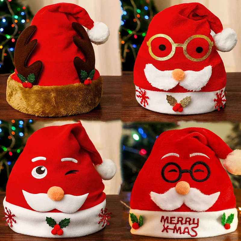 New year Merry Christmas Santa Moose Santa hat Embroidered flannelette adult Holiday party dress up gifts christmas hat