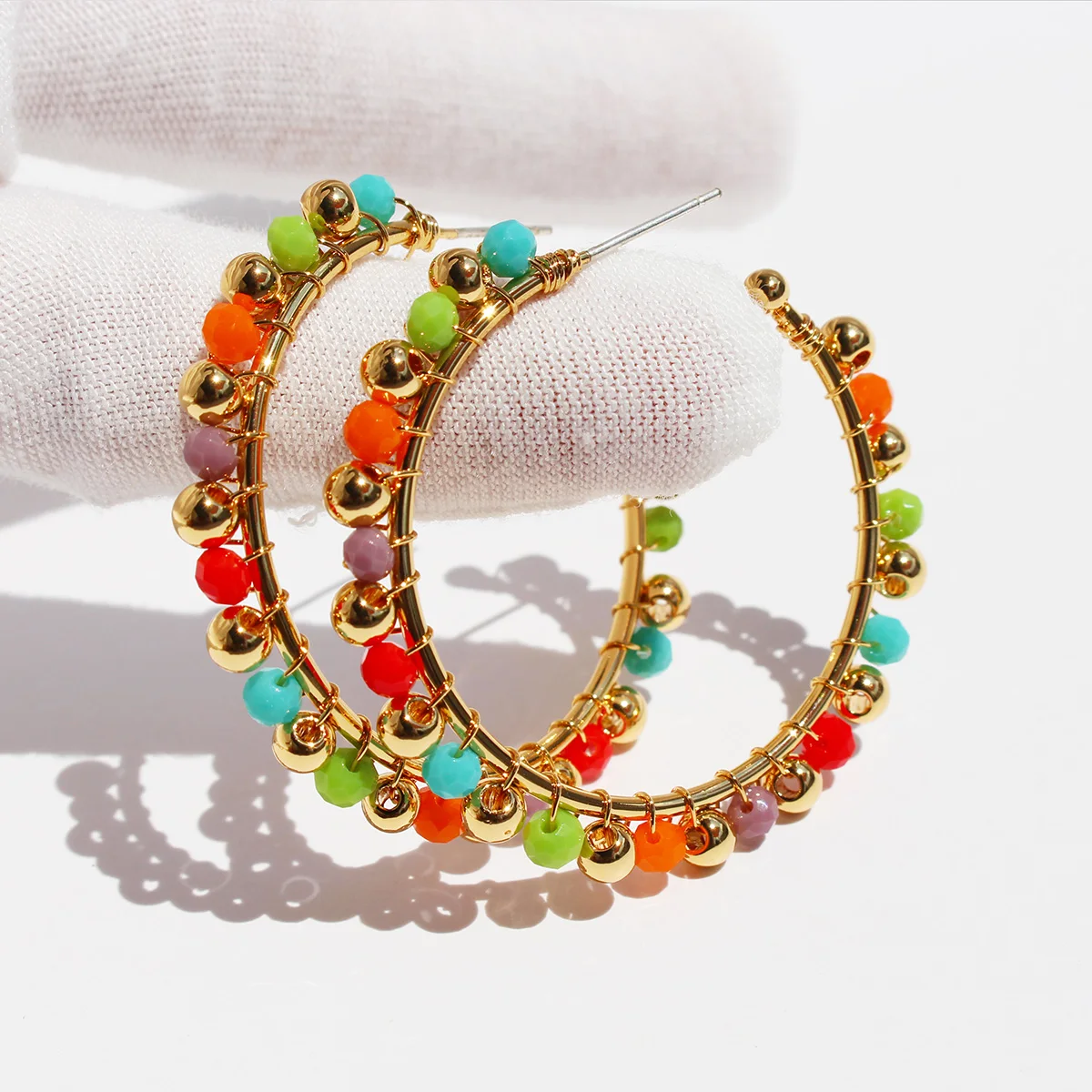 Bohemian colorful rice beads with large earring artistic temperament round earrings Holiday Wind earrings 925